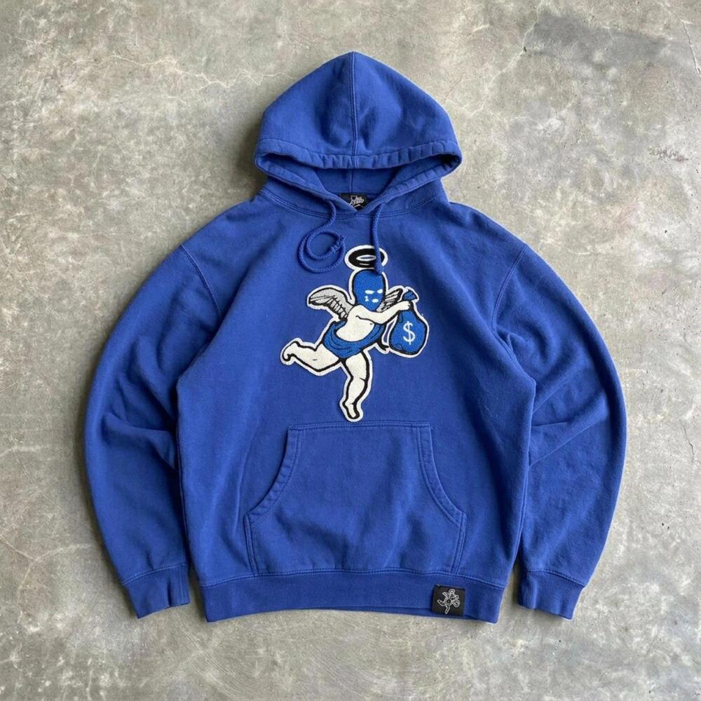Streetwear Cupid Money Bag Hoodie Blue Graphic Sweatshirt